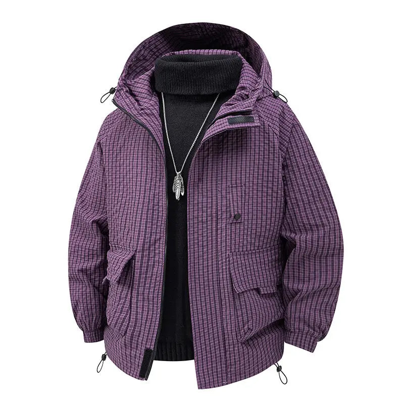 Classic men's lightweight all-season jacket, versatile hooded outerwear for urban exploration & outdoor activities.