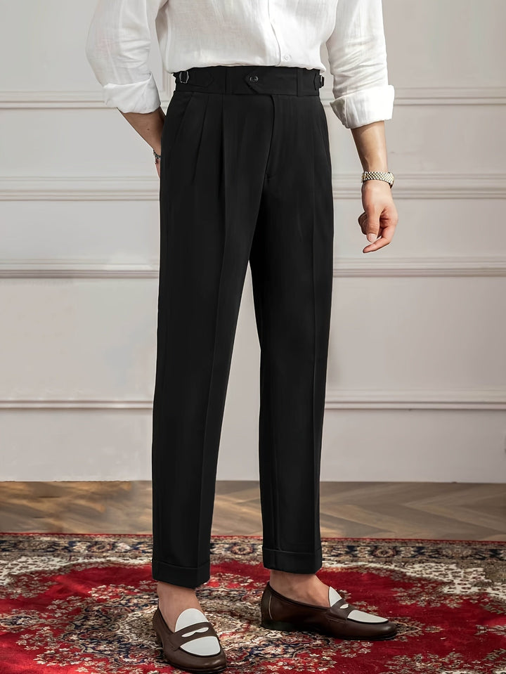 Men's lightweight black business trousers, slim fit for office & formal wear.