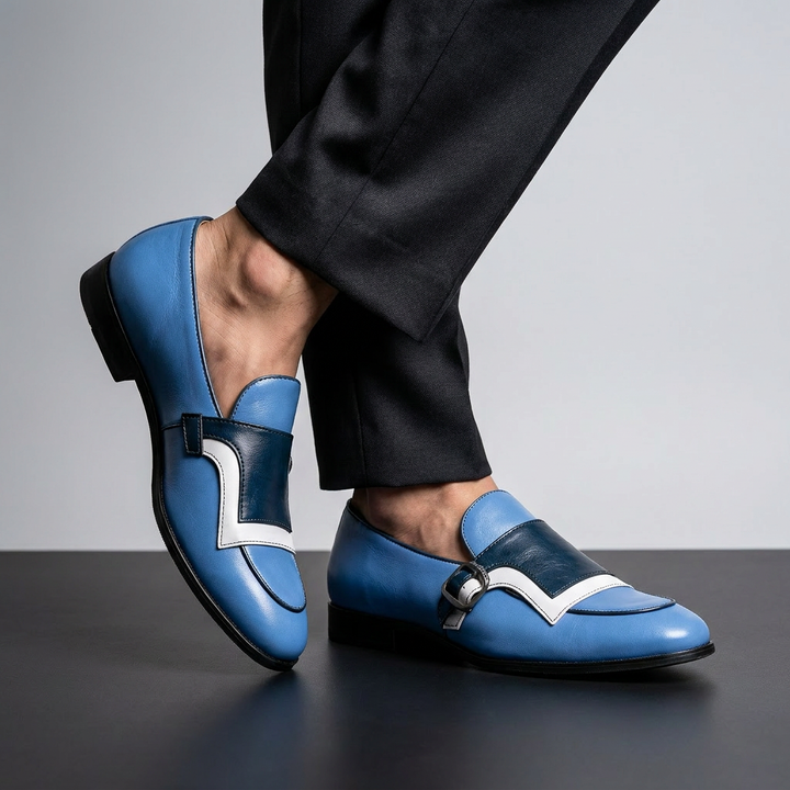 Men's lightweight blue slip-on loafers. Perfect for comfortable summer walking & casual vacation style.