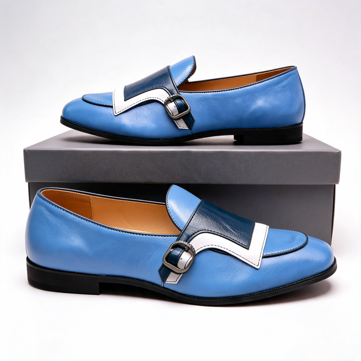 Blue men's fashion slip-on loafers. Lightweight & comfortable for summer style, everyday wear, and vacations.