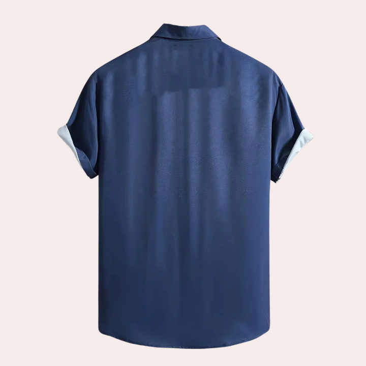Comfortable lightweight men's summer shirt in blue & white. Versatile short sleeve top for casual & stylish wear.