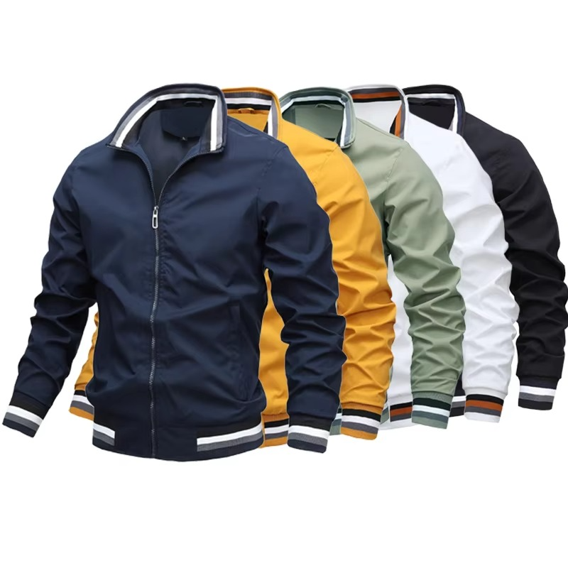 Men's lightweight bomber jacket, ideal casual windbreaker for spring & autumn. Full zipper front.