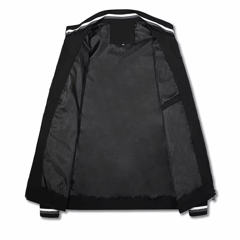 Stylish men's casual bomber jacket with a mandarin collar & full zipper. Perfect spring outerwear.