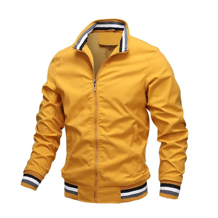 Sporty men's autumn bomber jacket, a lightweight windbreaker with a convenient zipper closure.