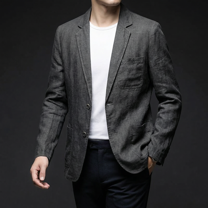 Stylish men's lightweight blazer, paired for a professional yet breathable warm weather smart casual look.