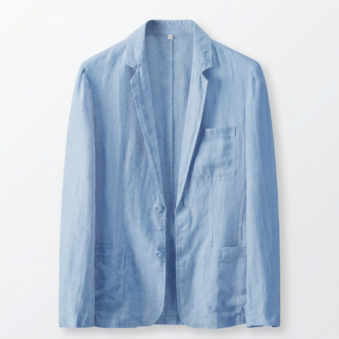 Man wearing a comfortable, lightweight & breathable blazer, designed for ease of movement in warm weather.