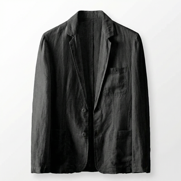 Men's smart casual lightweight blazer on a hanger, highlighting its breathable fabric for summer fashion.