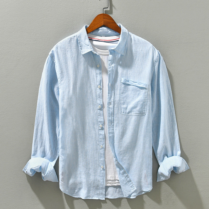 Men's lightweight, breathable button-front shirt in relaxed fit, perfect for casual summer daily wear.