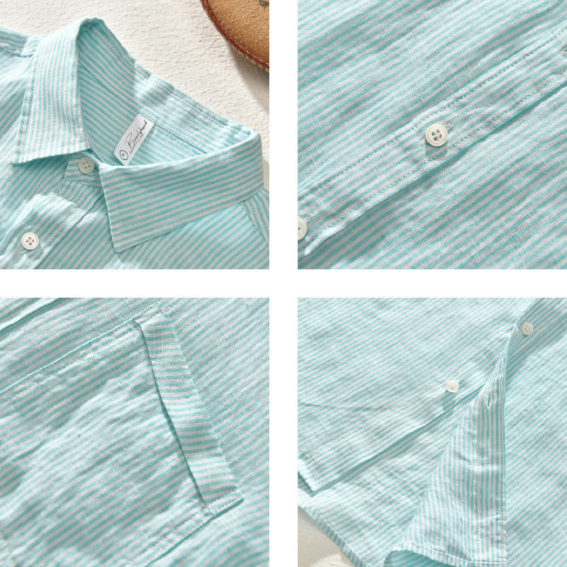Relaxed fit men's button-front shirt. Lightweight and breathable fabric ensures comfort for summer outings.