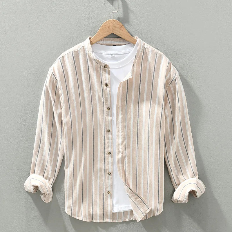 Breathable & lightweight men's summer shirt with a stylish striped collar, great for comfortable warm weather fashion.