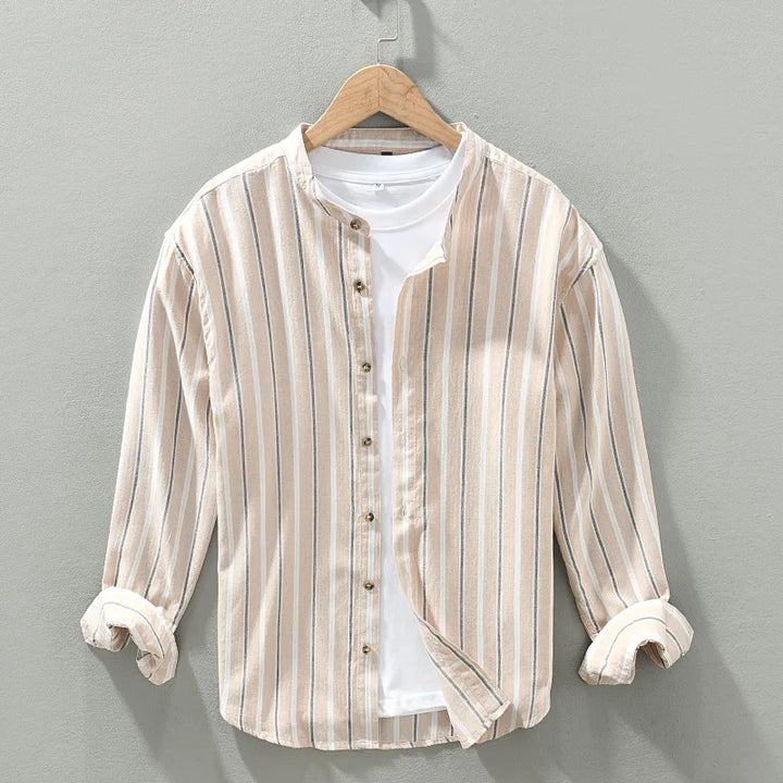 Breathable & lightweight men's summer shirt with a stylish striped collar, great for comfortable warm weather fashion.