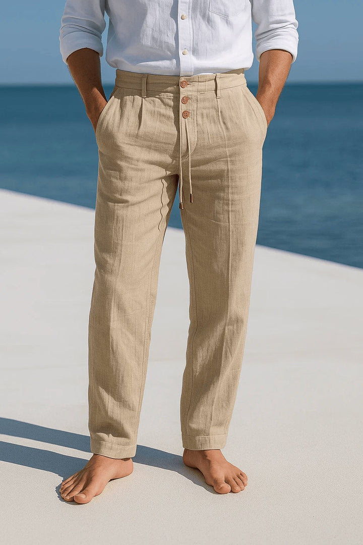Stylish men's casual chino pants for summer, perfect for warm weather activities & fashion.
