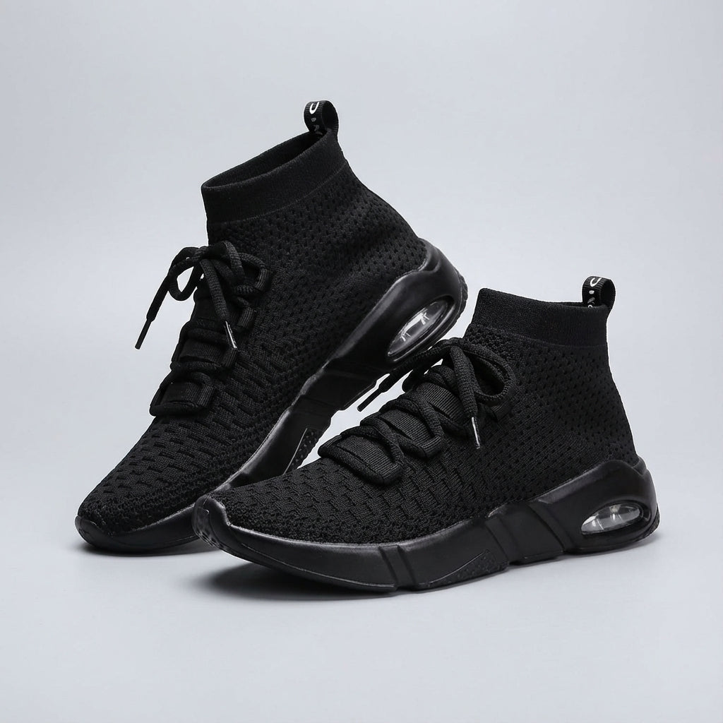 Side view of men's breathable running shoes with a cushioned sole for activewear