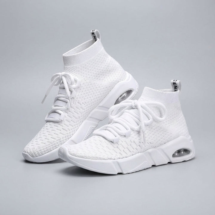Men's comfortable walking shoes, grey knitted upper with white sole