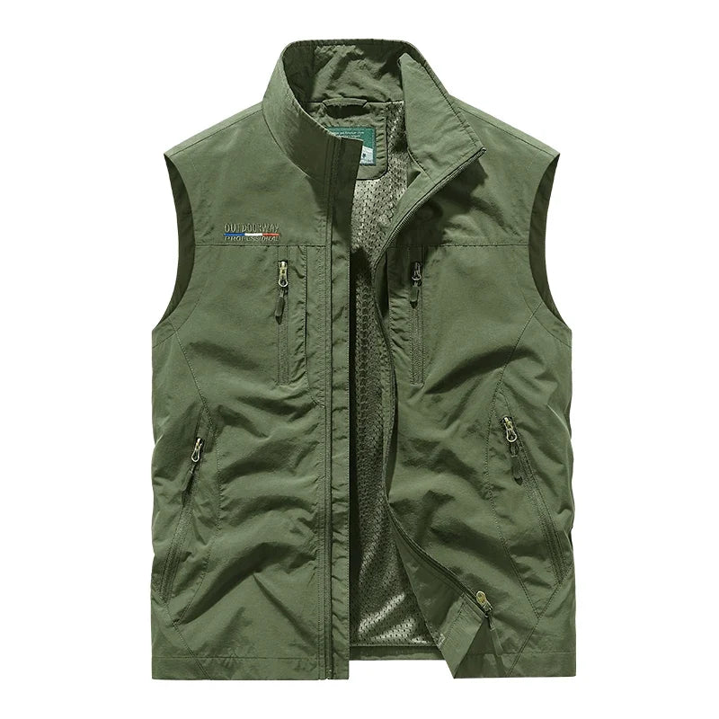 Multi-pocket utility vest for men, perfect for fishing, travel, and outdoor adventure gear.