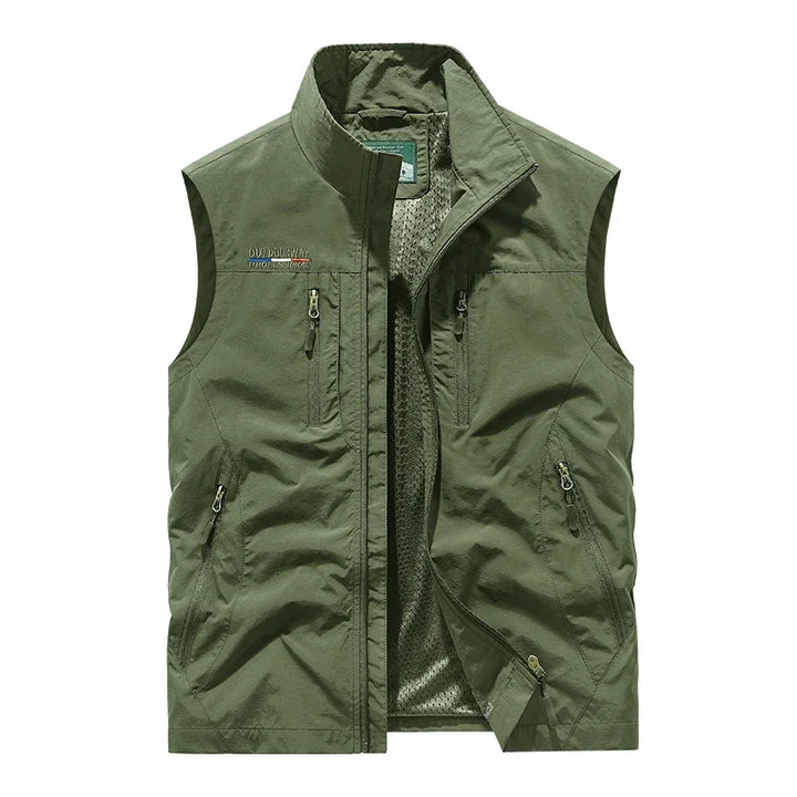 Multi-pocket utility vest for men, perfect for fishing, travel, and outdoor adventure gear.