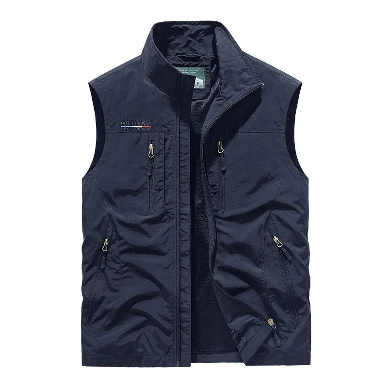 Quick-dry men's mesh vest, ideal lightweight layering for warm weather hiking & outdoor travel.