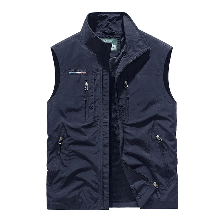 Quick-dry men's mesh vest, ideal lightweight layering for warm weather hiking & outdoor travel.