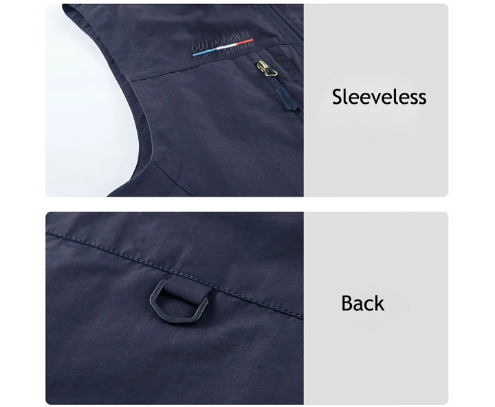 Practical men's utility vest, pocketed for fishing, hiking, and outdoor travel essentials.
