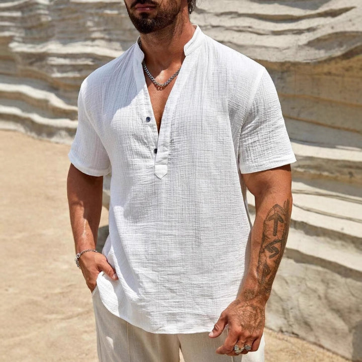 Men's lightweight breathable polo shirt with short sleeves & button placket, perfect for summer casual style.