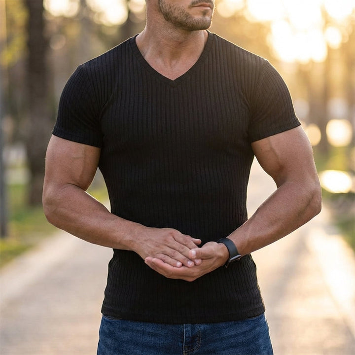 Men's lightweight breathable Ross training shirt, short sleeve v-neck for gym and activewear