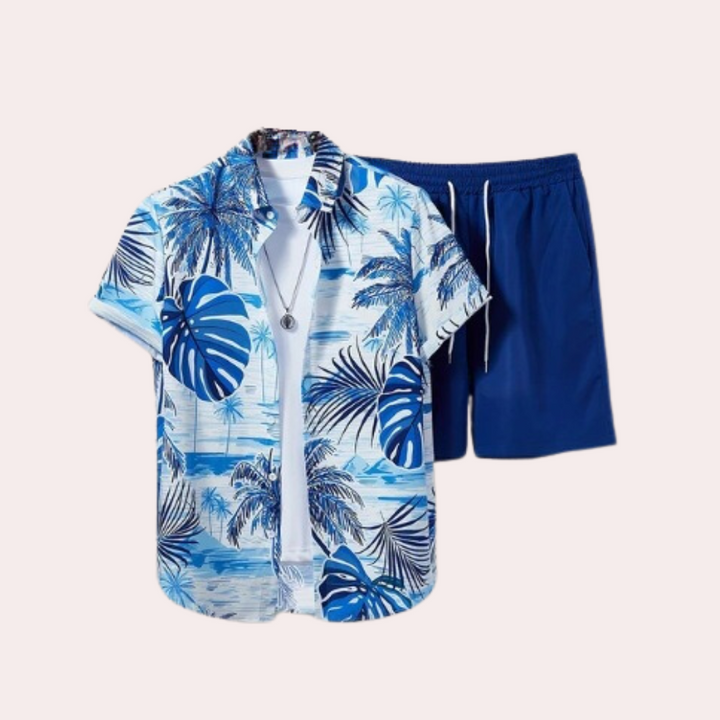 Men's lightweight breathable summer comfort set, perfect for casual wear or vacation in polyester.