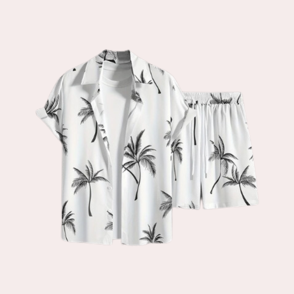 Versatile men's summer comfort set, lightweight breathable polyester, ideal for casual outings & vacation.