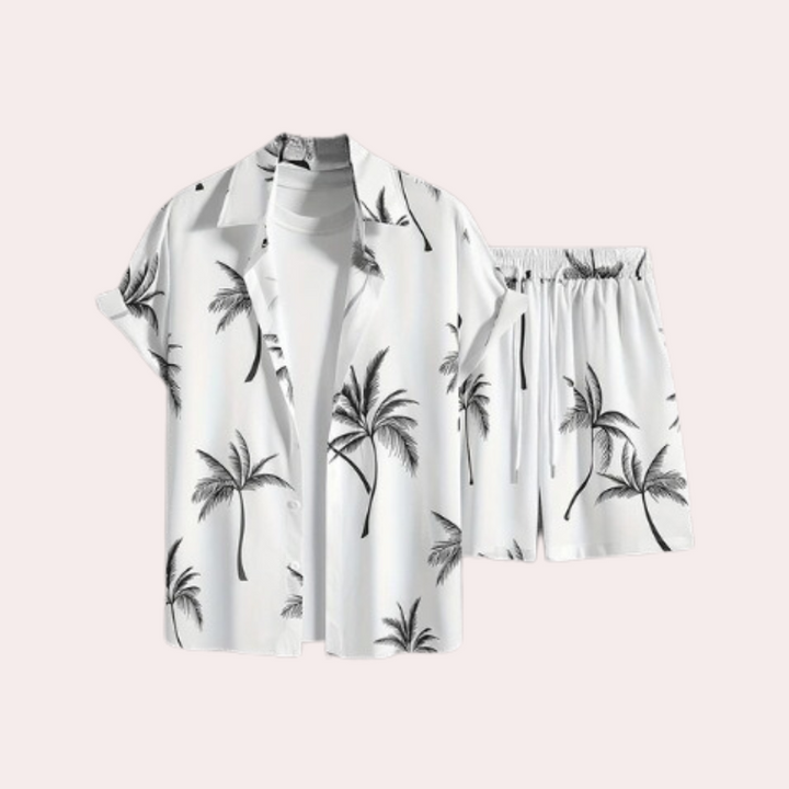 Versatile men's summer comfort set, lightweight breathable polyester, ideal for casual outings & vacation.