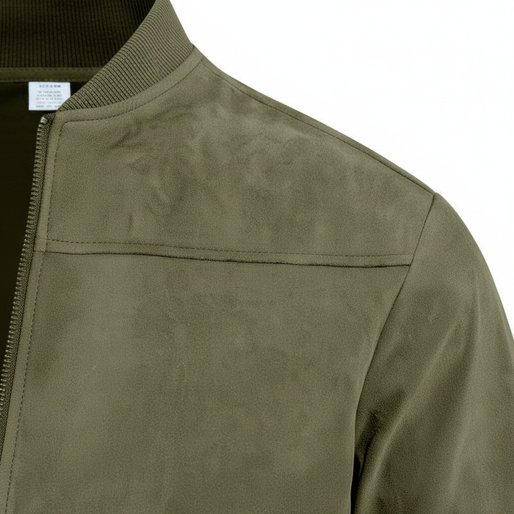 Sebastian men's casual jacket: light brown faux suede, stand collar, and zipper, concept for everyday wear
