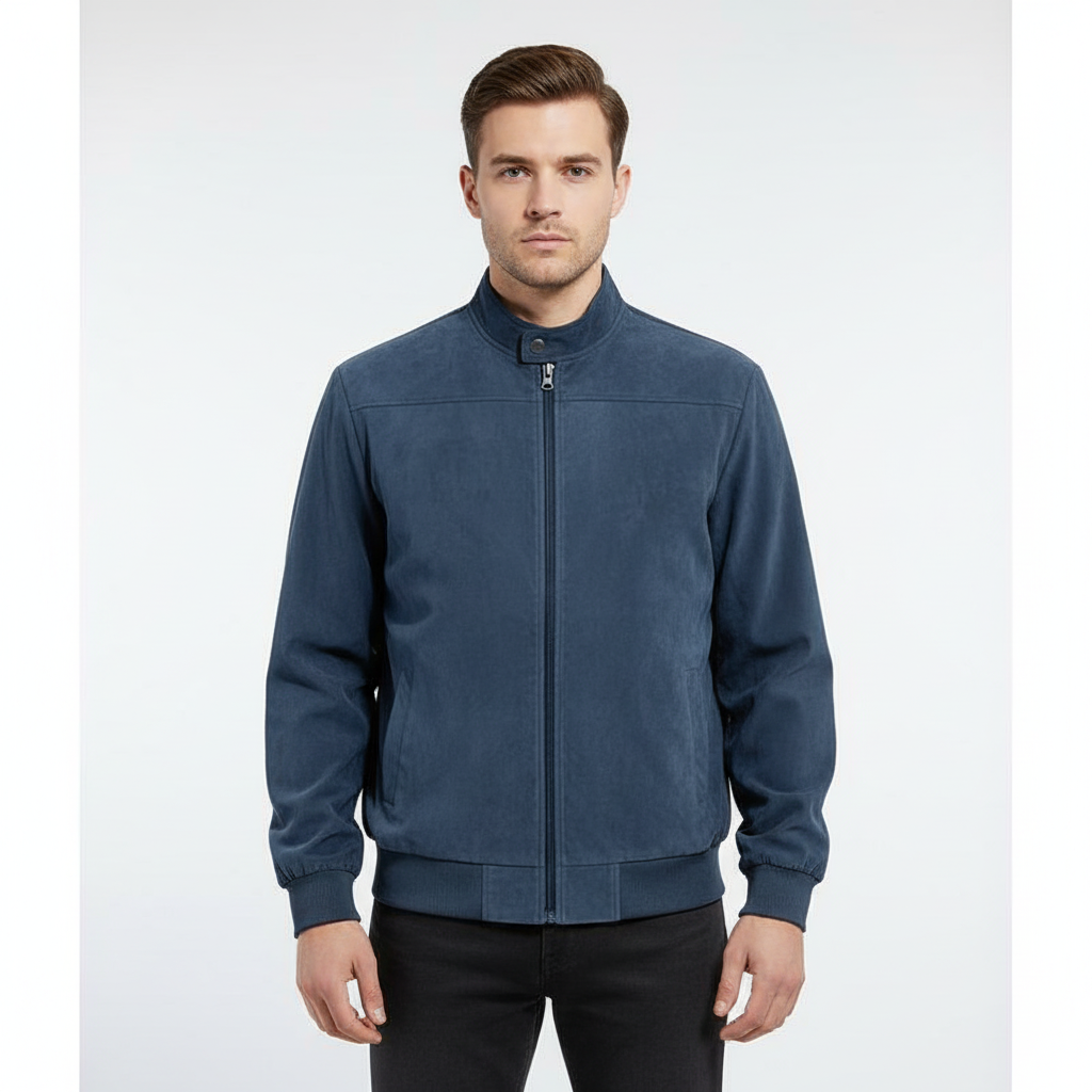 Versatile men's autumn jacket: lightweight faux suede Sebastian model with practical stand collar