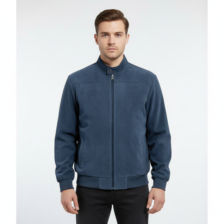 Versatile men's autumn jacket: lightweight faux suede Sebastian model with practical stand collar