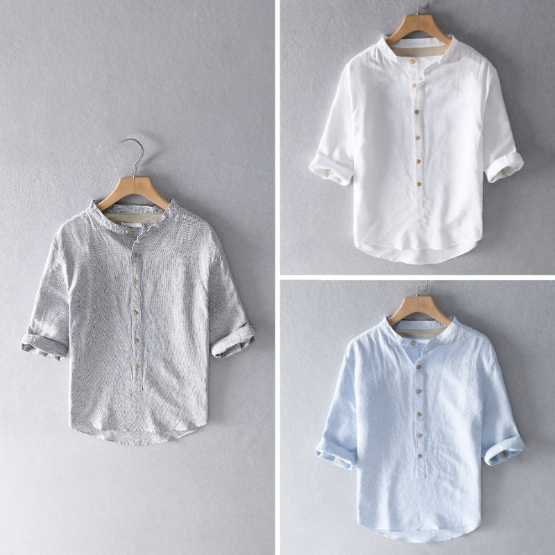 Smart casual men's button-down shirt, lightweight fabric, suitable for formal or relaxed settings.