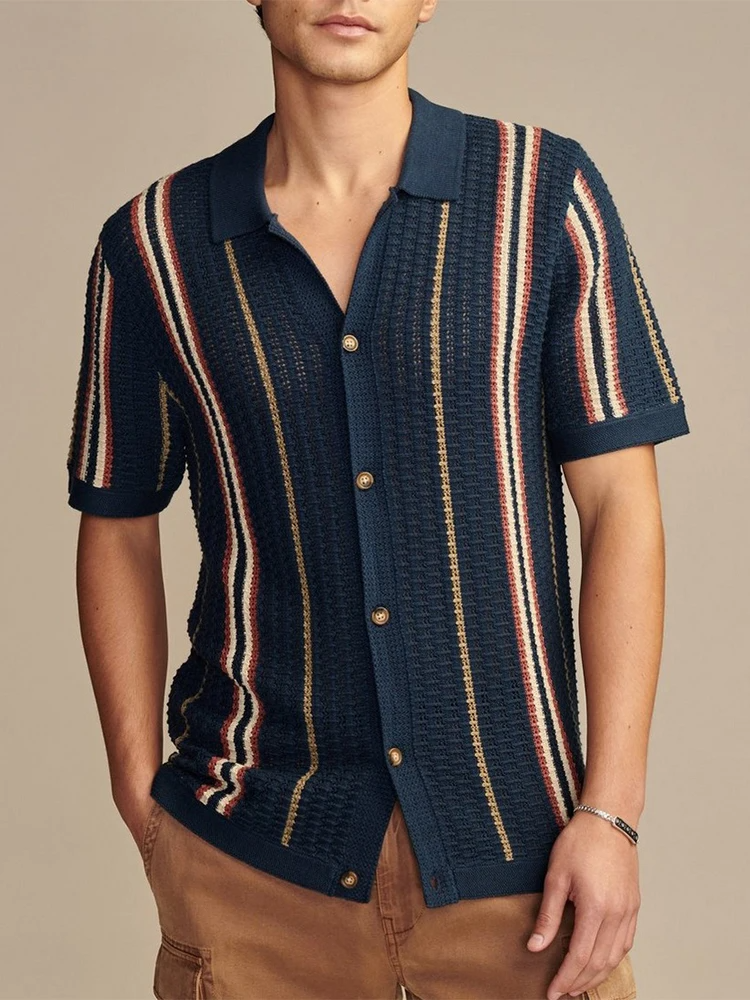 Casual men's cabana button-up shirt, featuring a lightweight fabric, great for beach or resort.