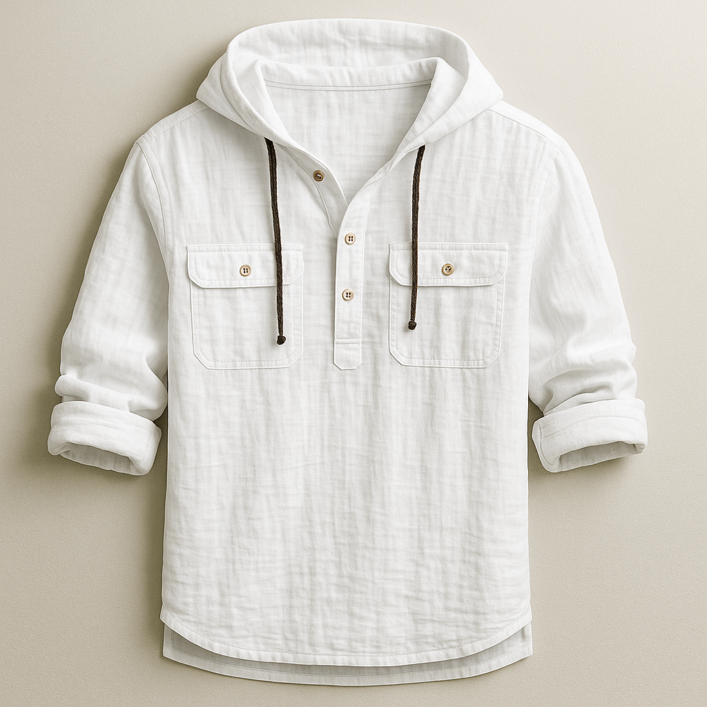 Men's green relaxed-fit hoodie shirt, lightweight & breathable long-sleeve top, ideal for summer casual wear.