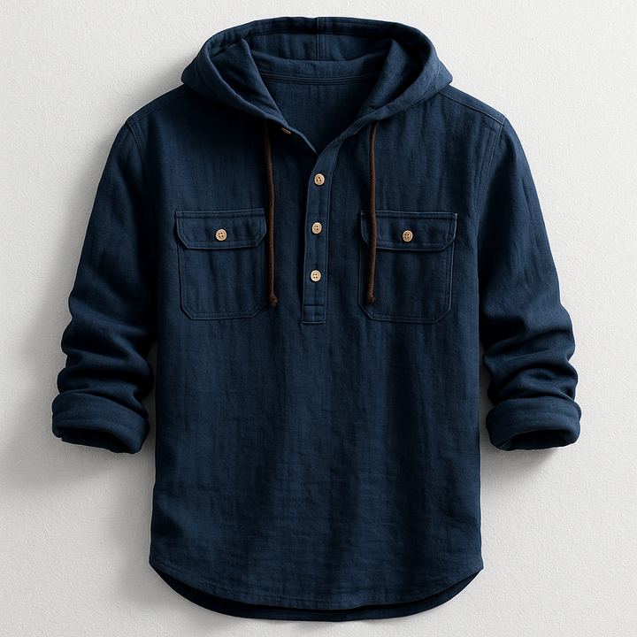 Comfortable men's casual hoodie shirt, lightweight & breathable for everyday wear, long-sleeve spring top.