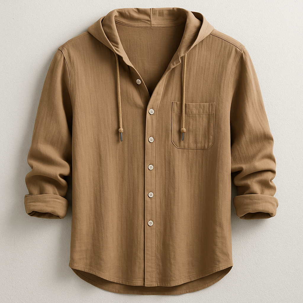 Versatile men's lightweight casual hoodie shirt with a drawstring hood, great for everyday style.