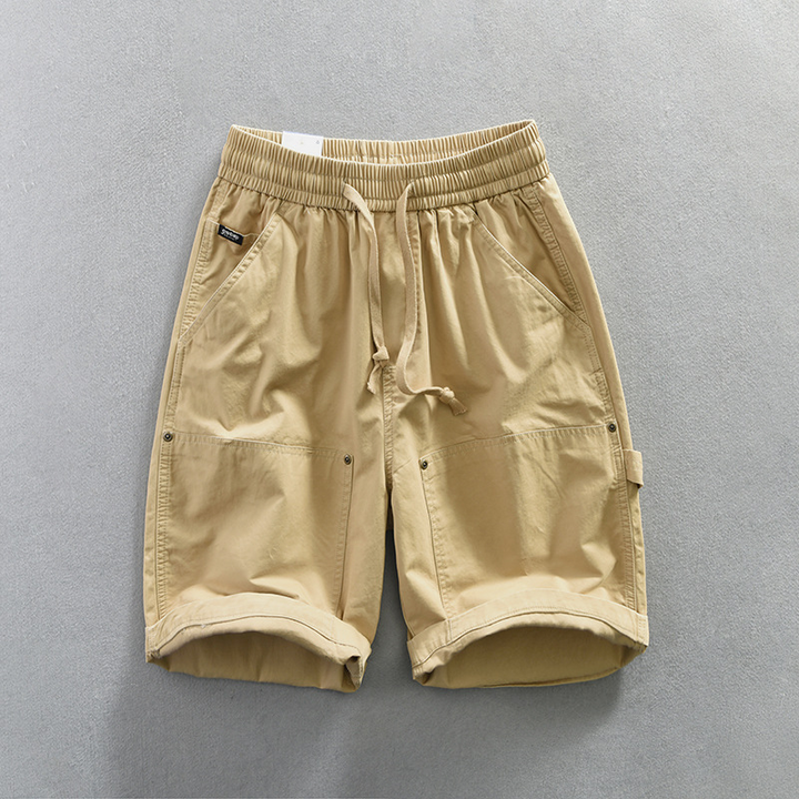 Men's lightweight comfort shorts with an elastic waist, drawstring, and practical patch pockets, ideal for summer.