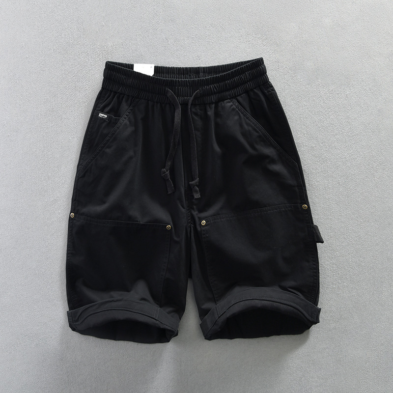 Lightweight men's comfort shorts, perfect for summer. Features an elastic waist, drawstring, and essential patch pockets.