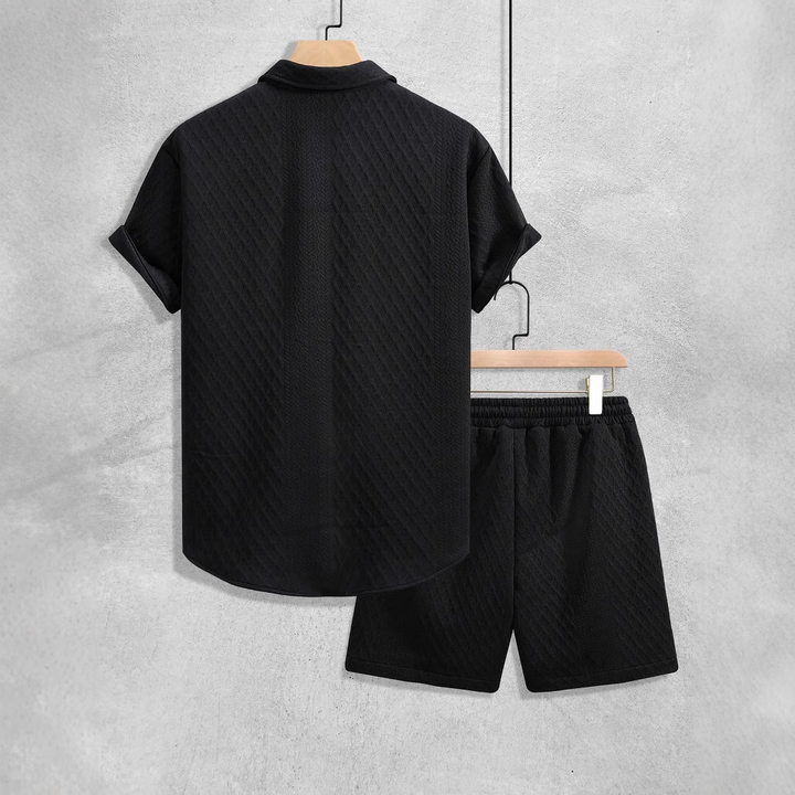 Relaxed fit men's summer loungewear. Lightweight cotton blend shirt & shorts for a comfortable, stylish look.
