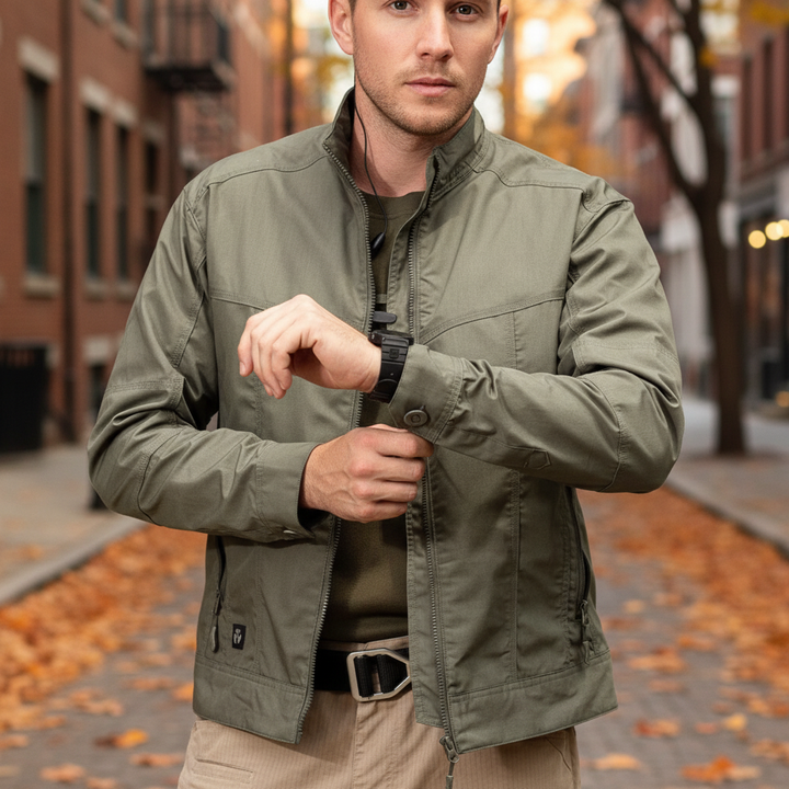 Men's lightweight cotton blend transitional jacket with full zipper, perfect for autumn casual wear