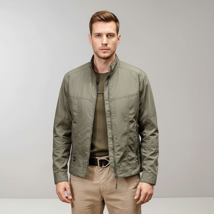 Versatile men's cotton blend jacket, perfect for layering, with zip closure, in lightweight outerwear style