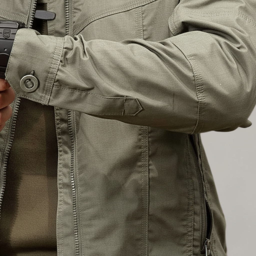 Casual men's autumnwear jacket, cotton blend, with zipper closure; ideal for transitional weather