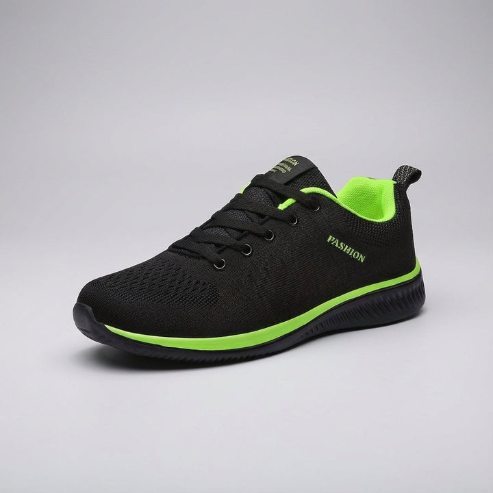Overhead shot of men's versatile leisure sneakers, emphasizing lightweight construction and modern style