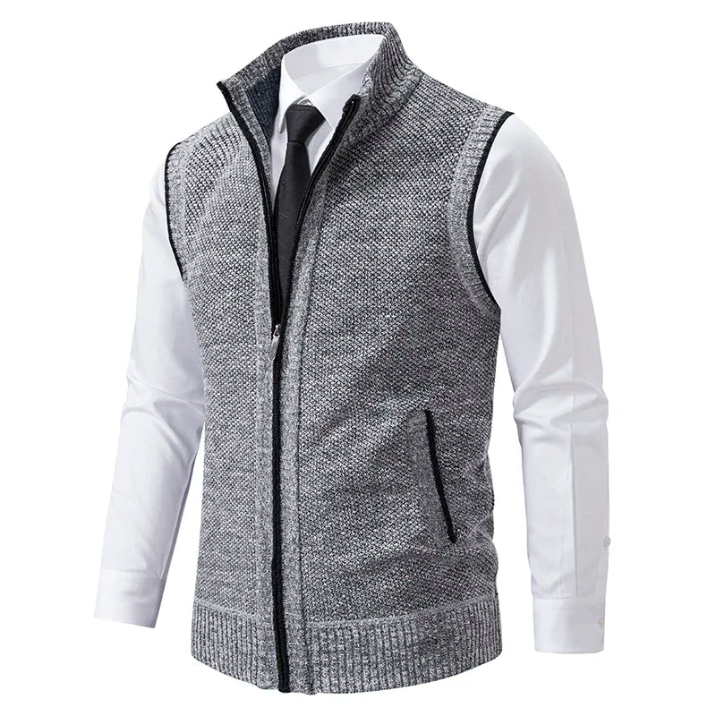 Men's lightweight gray wool blend vest, perfect for fall layering and casual fashion.