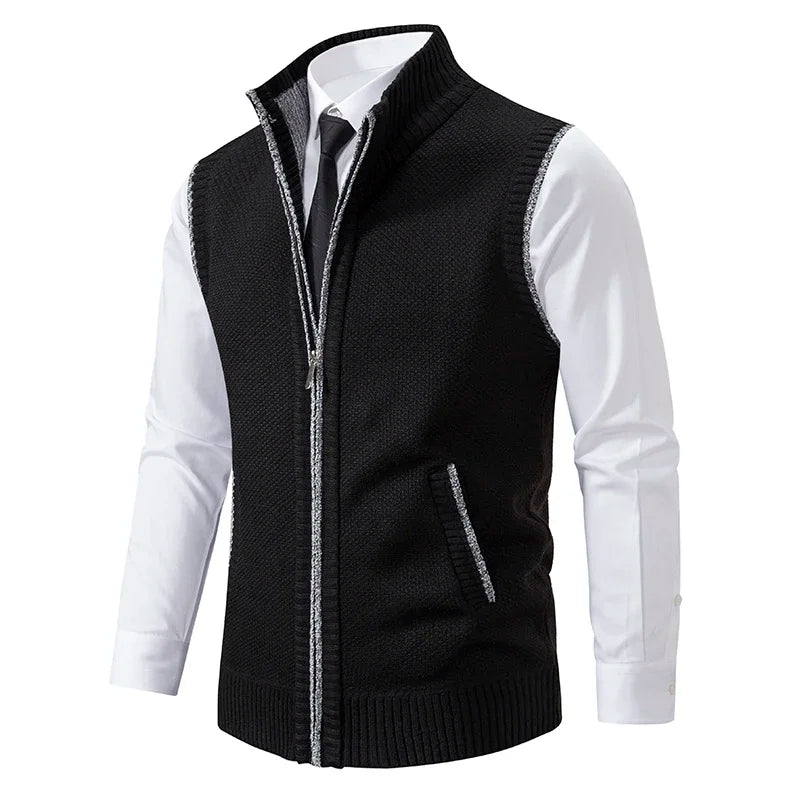Casual brown wool blend vest for men, ideal as a lightweight layering piece for fall and winter fashion.