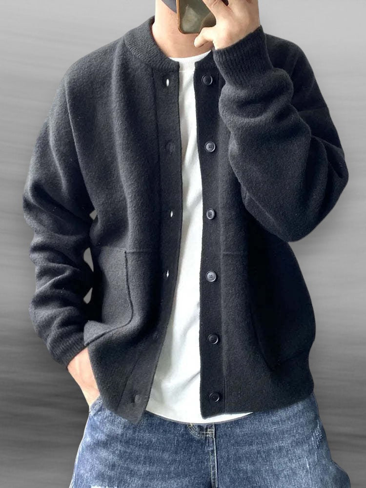 Men's lightweight grey casual cardigan, perfect for layering over a tee or shirt. Comfortable weekend outfit.