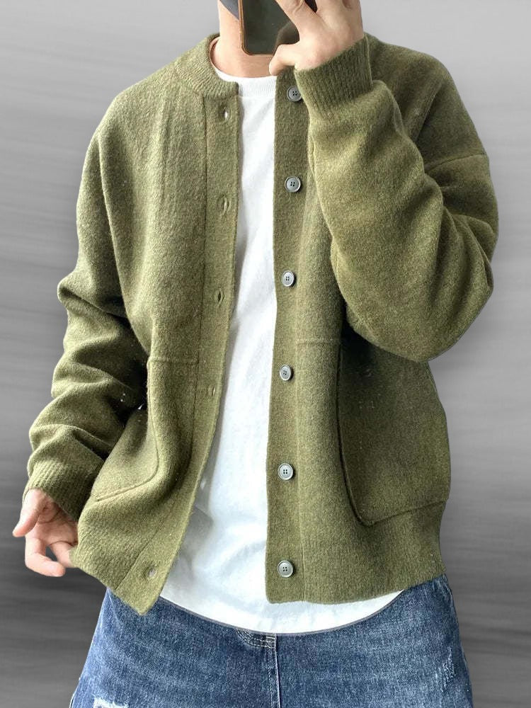 Comfortable men's everyday lightweight cardigan in charcoal. A stylish layering piece for casual or office outfits.