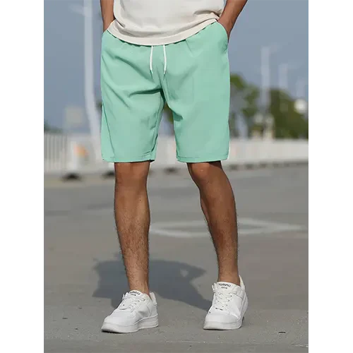 Drawstring high-waist men's shorts. Lightweight, comfortable, and perfect for casual wear or summer travel.