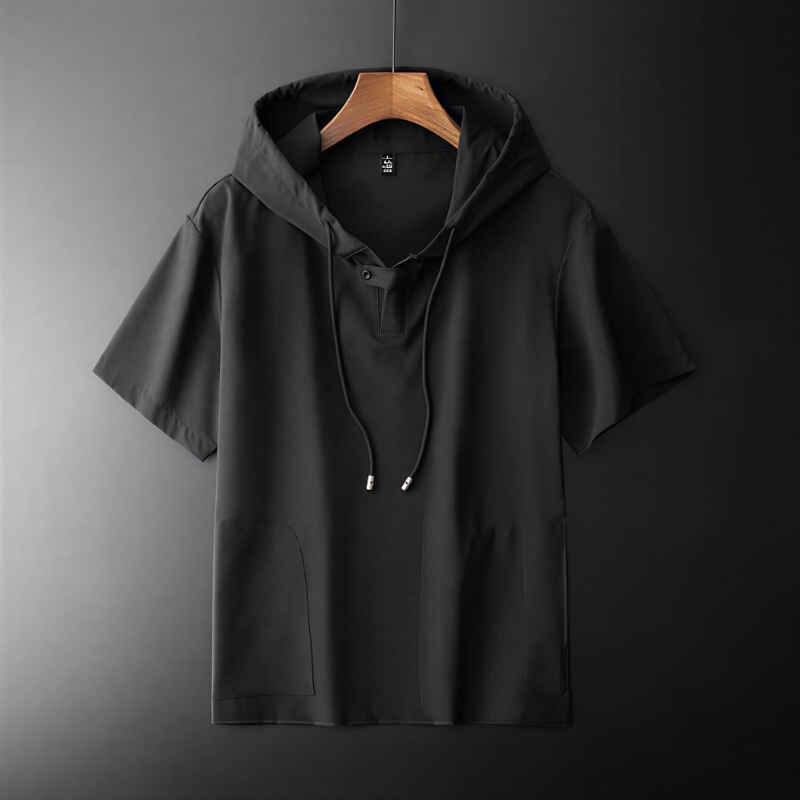 Men's snap front short sleeve hooded shirt, lightweight & breathable, great for summer layering, streetwear.