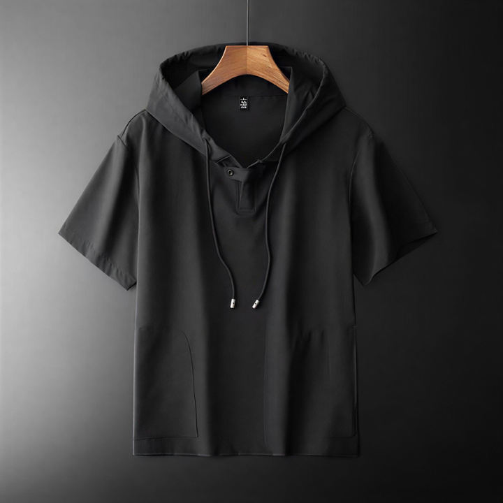 Men's snap front short sleeve hooded shirt, lightweight & breathable, great for summer layering, streetwear.
